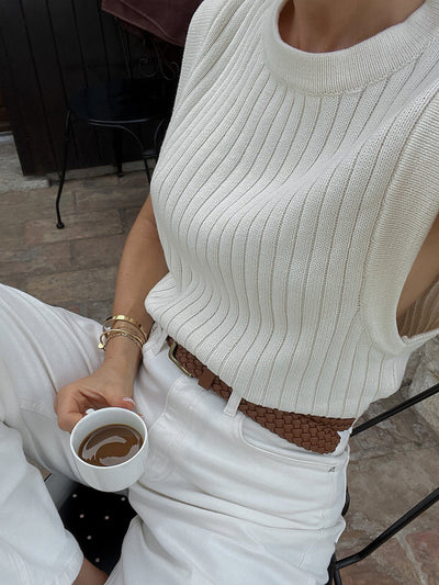 Erdian - Sleeveless Round Neck Sweater