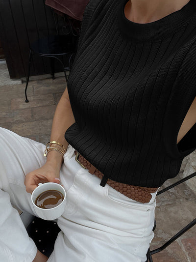 Erdian - Sleeveless Round Neck Sweater