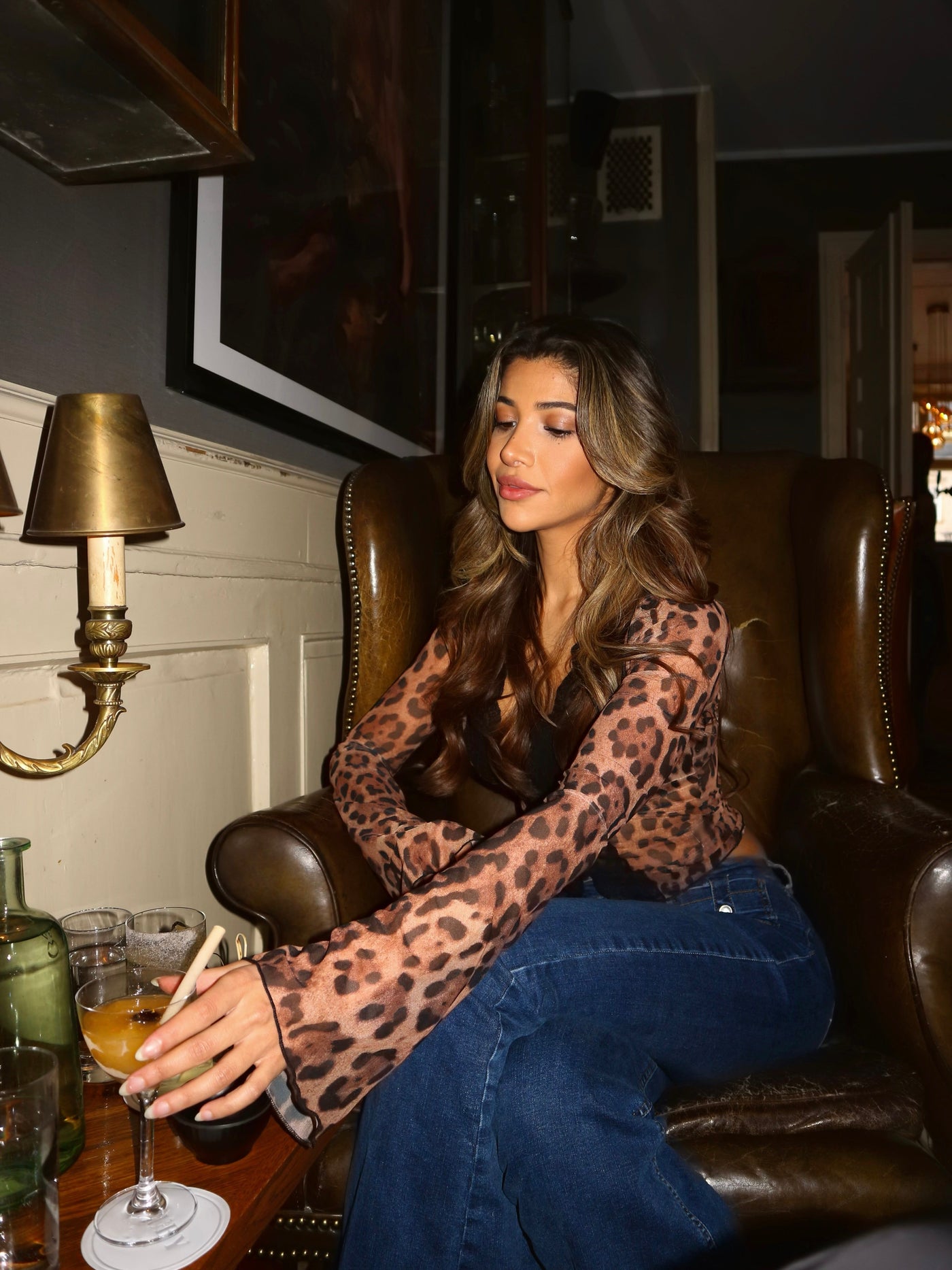 Zadin - Contrast Lace Leopard Print Top