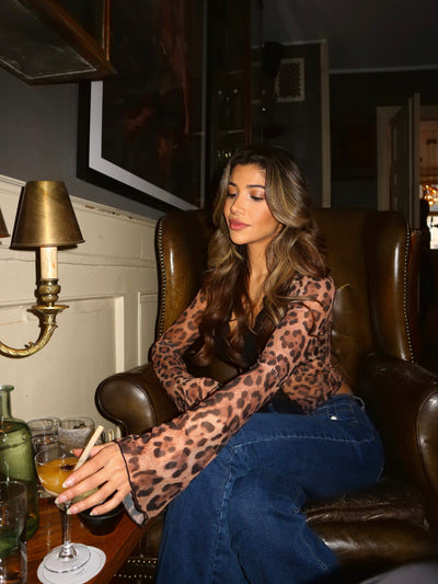 Zadin - Contrast Lace Leopard Print Top