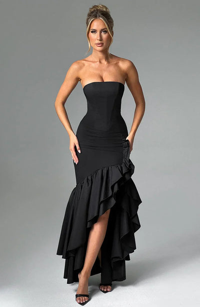 Joysline - Sleeveless Slit Ruffle Maxi Dress