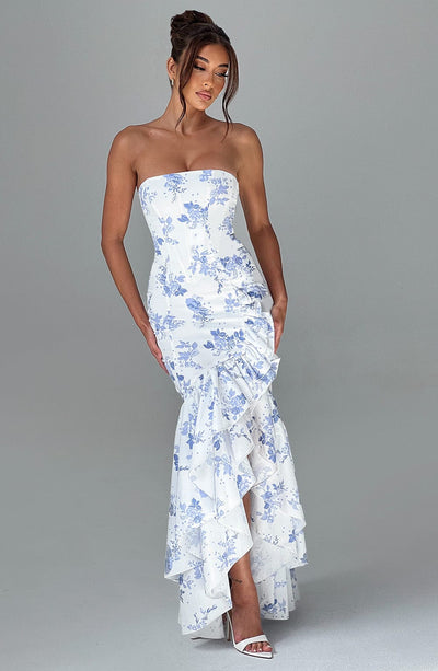 Joysline - Sleeveless Slit Ruffle Maxi Dress