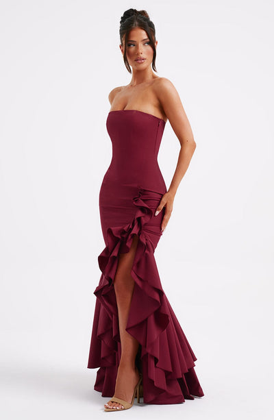 Joysline - Sleeveless Slit Ruffle Maxi Dress