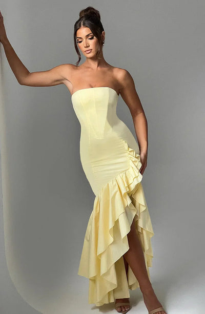 Joysline - Sleeveless Slit Ruffle Maxi Dress