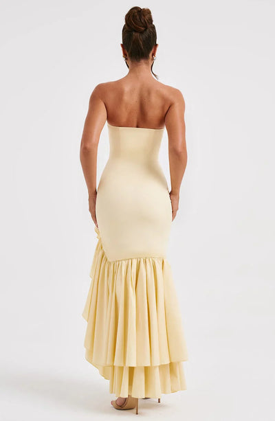 Joysline - Sleeveless Slit Ruffle Maxi Dress