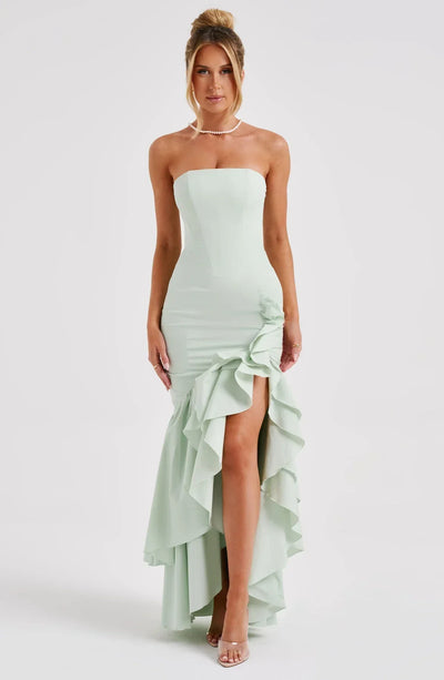 Joysline - Sleeveless Slit Ruffle Maxi Dress